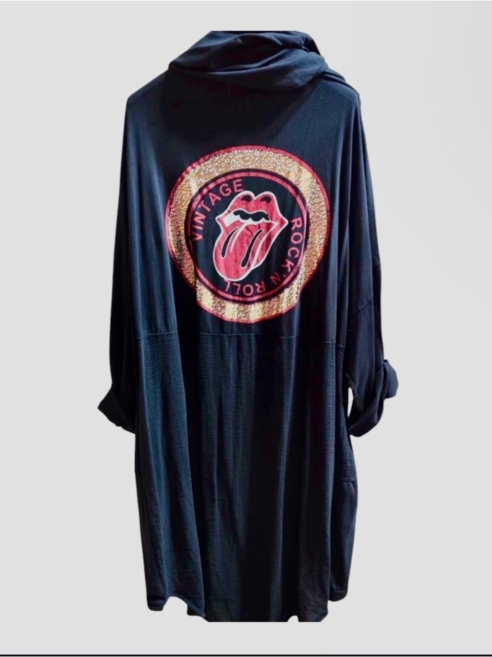 Marisima Italy Black Vintage Rock N Roll Hooded Duster Cardigan NWT OS - Picture 4 of 11